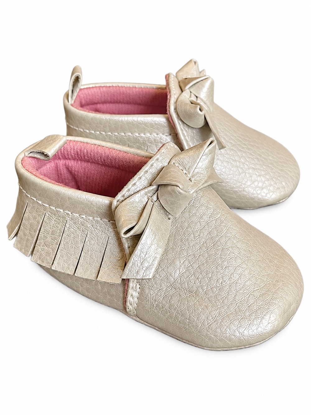 Carter's Metallic Cream Moccasins with Pink Interior and Bow Detail